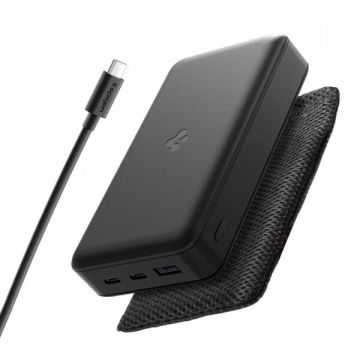 Spigen Baterie Externa Spigen, 20000mAh, 30W, QC + PD, 1 x USB-A - 2 x USB-C, Neagra
