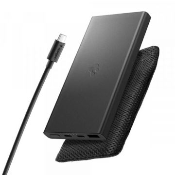 Spigen Baterie Externa Spigen Essential, 10000mAh, 22.5W, QC + PD, 1 x USB-A - 2 x USB-C, Neagra