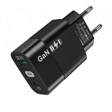 techsuit Incarcator de retea Techsuit CHPD131, 65W, 3.25A, 1 x USB-A - 1 x USB-C, Negru