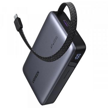 Ugreen Baterie Externa UGREEN PB550, 20000mAh, 67W, QC + PD, 1 x USB-A - 2 x USB-C, Gri