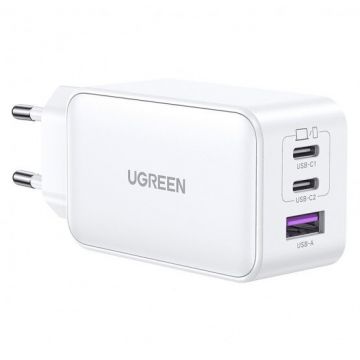 Ugreen INCARCATOR retea Ugreen, CD244 Quick Charge 65W GaN, 2 x USB Type-C, 1 x USB, alb