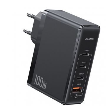 Usams Incarcator de retea Usams CC163TC01 3x USB Type-C,1x USB GaN 100W Negru
