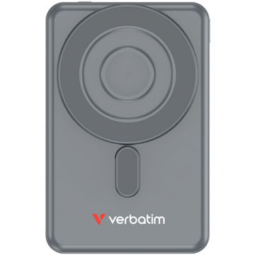 Verbatim Baterie externa portabila Verbatim C'n'G, wireless, magnetica, cu suport, 5000 mAh, 20 W, 2.4 A, PD 3.0, QC 3.0, Apple 2.4A, USB BC 1.2, Gri