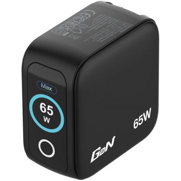 Verbatim Incarcator Verbatim Mini GaN 30238, cu 3 porturi, 65 W, cu afisaj, Negru