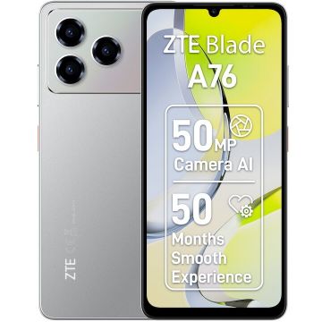 ZTE Telefon mobil ZTE Blade A76, ecran 6.75 inch, Dual SIM, 4GB RAM, 128GB, 4G, baterie 5000mAh, Android 15, Argintiu