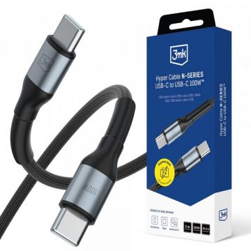 3MK Cablu Date si Incarcare USB-C - USB-C 3MK Hyper N, 100W, 2m, Negru