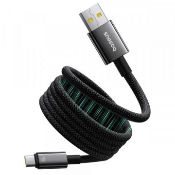 BASEUS Cablu Date si Incarcare USB-A - USB-C Baseus Tungsten Gold, 100W, 1m, Negru P10319805111-02