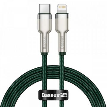 BASEUS Cablu Date si Incarcare USB-C - Lightning Baseus Cafule Metal, 20W, 1m, Verde CATLJK-A06