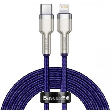 BASEUS Cablu Date si Incarcare USB-C - Lightning Baseus Cafule Metal Series, 20W, 2m, Mov CATLJK-B05