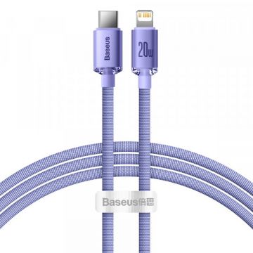 BASEUS Cablu Date si Incarcare USB-C - Lightning Baseus Crystal Shine Series, 20W, 1.2m, Mov CAJY000205