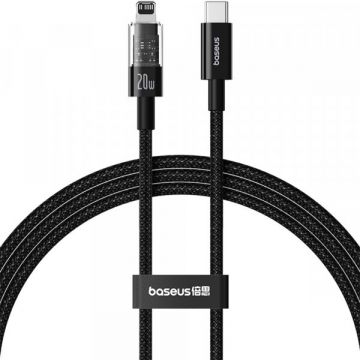 BASEUS Cablu Date si Incarcare USB-C - Lightning Baseus Gem, 20W, 2m, Negru P10373001111-01