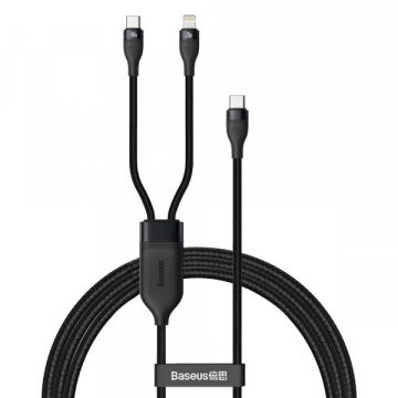 BASEUS Cablu Date si Incarcare USB-C - Lightning / USB-C Baseus Flash Series 2in1, 100W, 1.2m, Negru CA1T2-F01