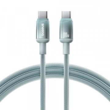 BASEUS Cablu Date si Incarcare USB-C - USB-C Baseus Discolor, 100W, 2m, Albastru Verde E0420703