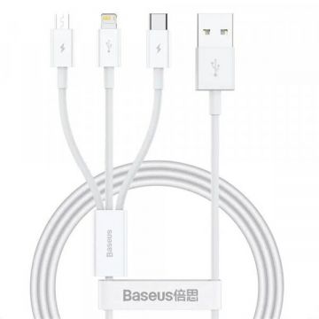BASEUS Cablu Incarcare USB-A - Lightning / microUSB / USB-C Baseus 3in1, 100W, 1.5m, Alb P10377705213-00