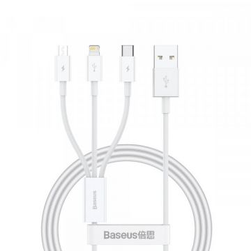 BASEUS Cablu Incarcare USB-A - Lightning / microUSB / USB-C Baseus Superior 3in1 Series, 20W, 1m, Alb P10320105221-00