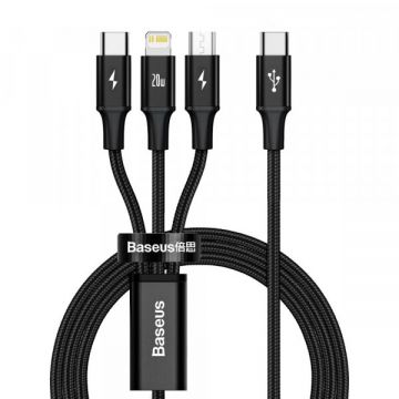 BASEUS Cablu Incarcare USB-C - Lightning / microUSB / USB-C Baseus Rapid 3in1, 20W, 1.5m, Negru CAMLT-SC01