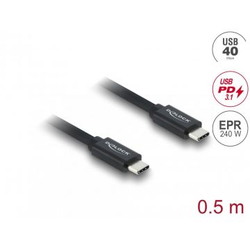 Cablu Coaxial USB 40 Gbps 240W PD 3.1 8K30Hz 0.5m Negru, Delock 81705