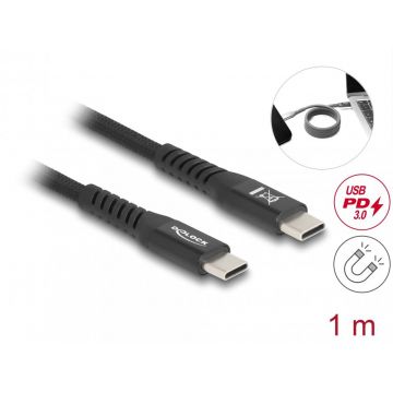 Cablu USB 2.0 Type C cu invelis magnetic PD 3.0/60W 1m Negru, Delock 81119