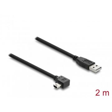 Cablu USB-A 2.0 la mini USB drept/unghi 90 grade T-T 2m Negru, Delock 81652