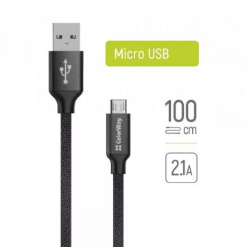 ColorWay Cablu Date si Incarcare USB-A - microUSB ColorWay CW-CBUM002, 18W, 1m, Negru