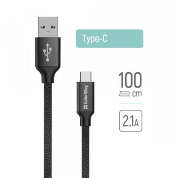 ColorWay Cablu Date si Incarcare USB-A - USB-C ColorWay CW-CBUC003, 18W, 1m, Negru