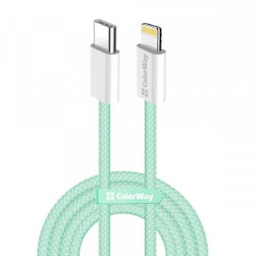ColorWay Cablu Date si Incarcare USB-C - Lightning ColorWay CW-CBPDCL061, 27W, 1m, Verde