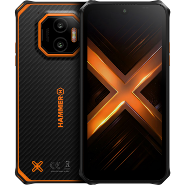 Hammer Telefon mobil Hammer Energy X2, 5G, Dual SIM, 6.1, 6GB RAM, 128 GB, Android 15, MediaTek Dimensity 6300, Octa-core, Negru-Portocaliu
