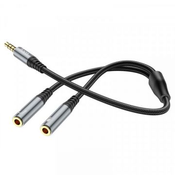 HOCO Adaptor Audio 3.5mm - 2 x 3.5mm HOCO UPA21-2, 0.25m, Negru