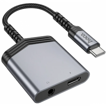 HOCO Adaptor Audio USB-C - USB-C / 3.5mm HOCO LS39, Negru