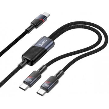 HOCO Cablu Date si Incarcare USB-C - 2 x USB-C HOCO U139 2in1, 100W, 1.2m, Negru