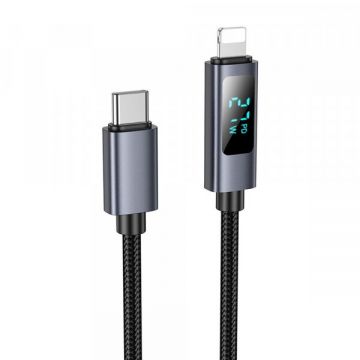 HOCO Cablu Date si Incarcare USB-C - Lightning HOCO Display X112, 27W, 1m, Negru