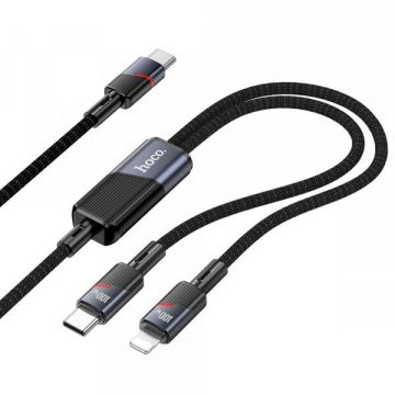 HOCO Cablu Date si Incarcare USB-C - Lightning / USB-C HOCO U139 2in1, 100W, 1.2m, Negru
