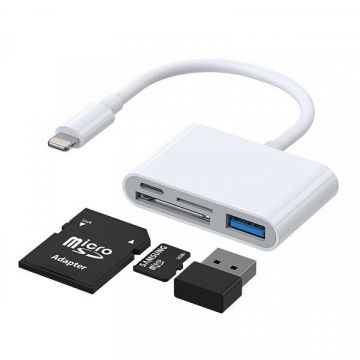 JOYROOM Adaptor OTG Lightning - USB-A / SD / microSD Joyroom S-H142, Alb