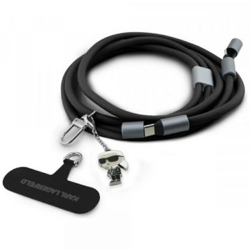 Karl&nbsp;Lagerfeld Cablu Date si Incarcare USB-C - USB-C Karl Lagerfeld Ikonik Charm, 100W, 1.5m, Negru