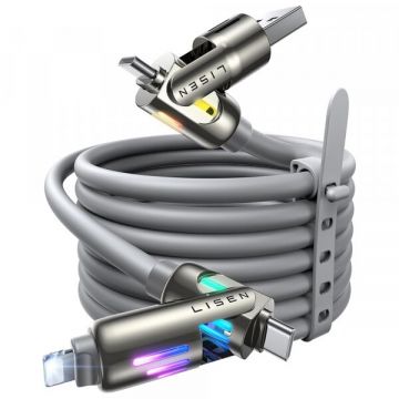 Lisen Cablu Date si Incarcare USB-A / USB-C - Lightning / USB-C Lisen 4in1, 240W, 2m, Gri YL0124110002
