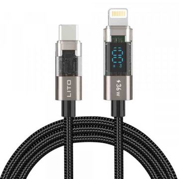 LITO Cablu Date si Incarcare USB-C - Lightning Lito LD09CL Display, 36W, 1.2m, Negru