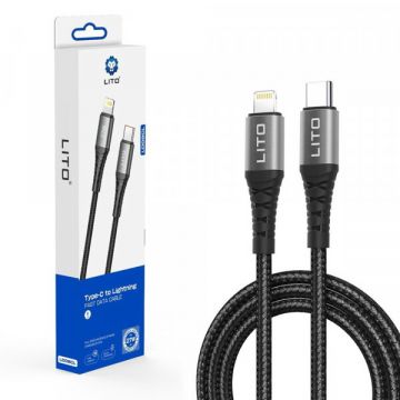 LITO Cablu Date si Incarcare USB-C - Lightning Lito LD22CL, 27W, 2m, Negru