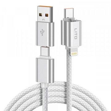 LITO Cablu Date si Incarcare USB-C / USB-A - USB-C / Lightning Lito LD21, 100W, 1m, Alb