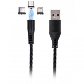 MaXlife Cablu Date si Incarcare USB-A - Lightning / microUSB / USB-C MaXlife MXUC-02-2 3in1, 18W, 1m, Negru