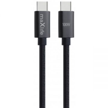 MaXlife Cablu Date si Incarcare USB-C - USB-C MaXlife MXUC-12, 100W, 1m, Negru