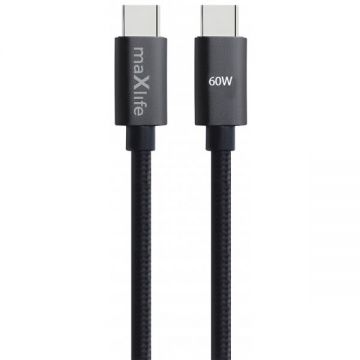 MaXlife Cablu Date si Incarcare USB-C - USB-C MaXlife MXUC-12, 60W, 1m, Negru