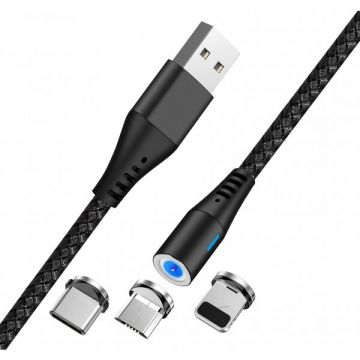 MaXlife Cablu Incarcare USB-A - Lightning / microUSB / USB-C MaXlife MXUC-02 Magnetic 3in1, 18W, 1m, Negru