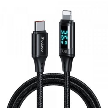 Mcdodo Cablu Date si Incarcare USB-C - Lightning McDodo CA-1030 Display, 36W, 1.2m, Negru