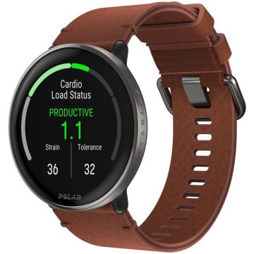 Polar Ceas Inteligent Polar Ignite 3,Titanium, curea piele Maro, 43 mm, AMOLED, Masura M/L