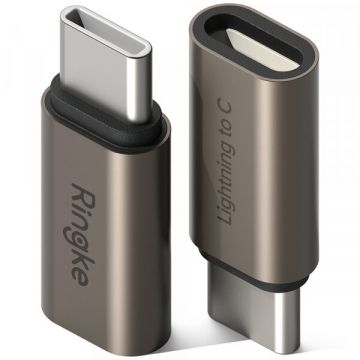 Ringke Adaptor Date si Incarcare Lightning - USB-C Ringke, Maro, Set 2 bucati
