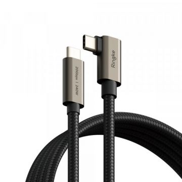 Ringke Cablu Date si Incarcare USB-C - USB-C Ringke 2X2 Angled, 240W, 1m, Negru