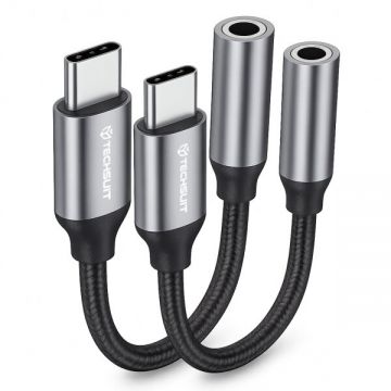 techsuit Adaptor Audio USB-C - 3.5mm Techsuit AC12 FuseXound, Gri, Set 2 bucati