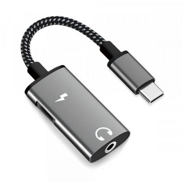 techsuit Adaptor Audio USB-C - USB-C / 3.5mm Techsuit AC22 AcustiCore, Gri