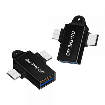 techsuit Adaptor OTG microUSB / USB-C - USB-A Techsuit A15 AluCoreX, Negru