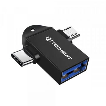 techsuit Adaptor OTG microUSB / USB-C - USB-A Techsuit A16 TwoVoltX, Negru